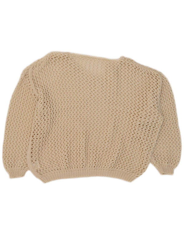 Vintage Womens Oversized Boat Neck Jumper Sweater UK 18 XL Beige Polyester