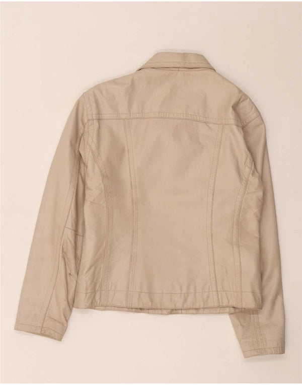 Vintage Womens Leather Jacket UK 14 Medium Beige