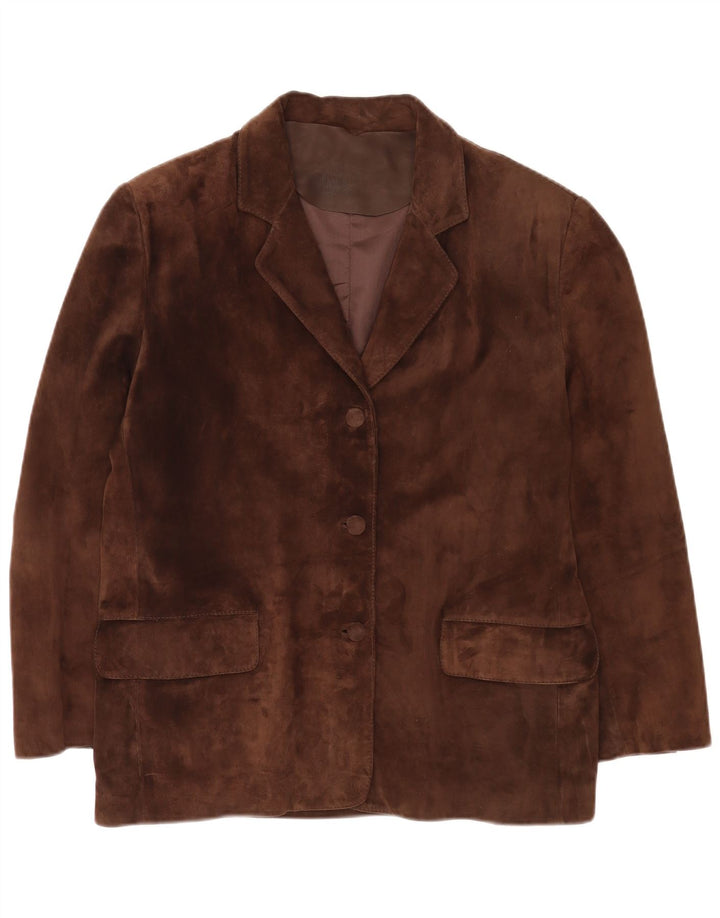 Vintage Womens Suede 3 Button Blazer Jacket UK 12 Medium Brown
