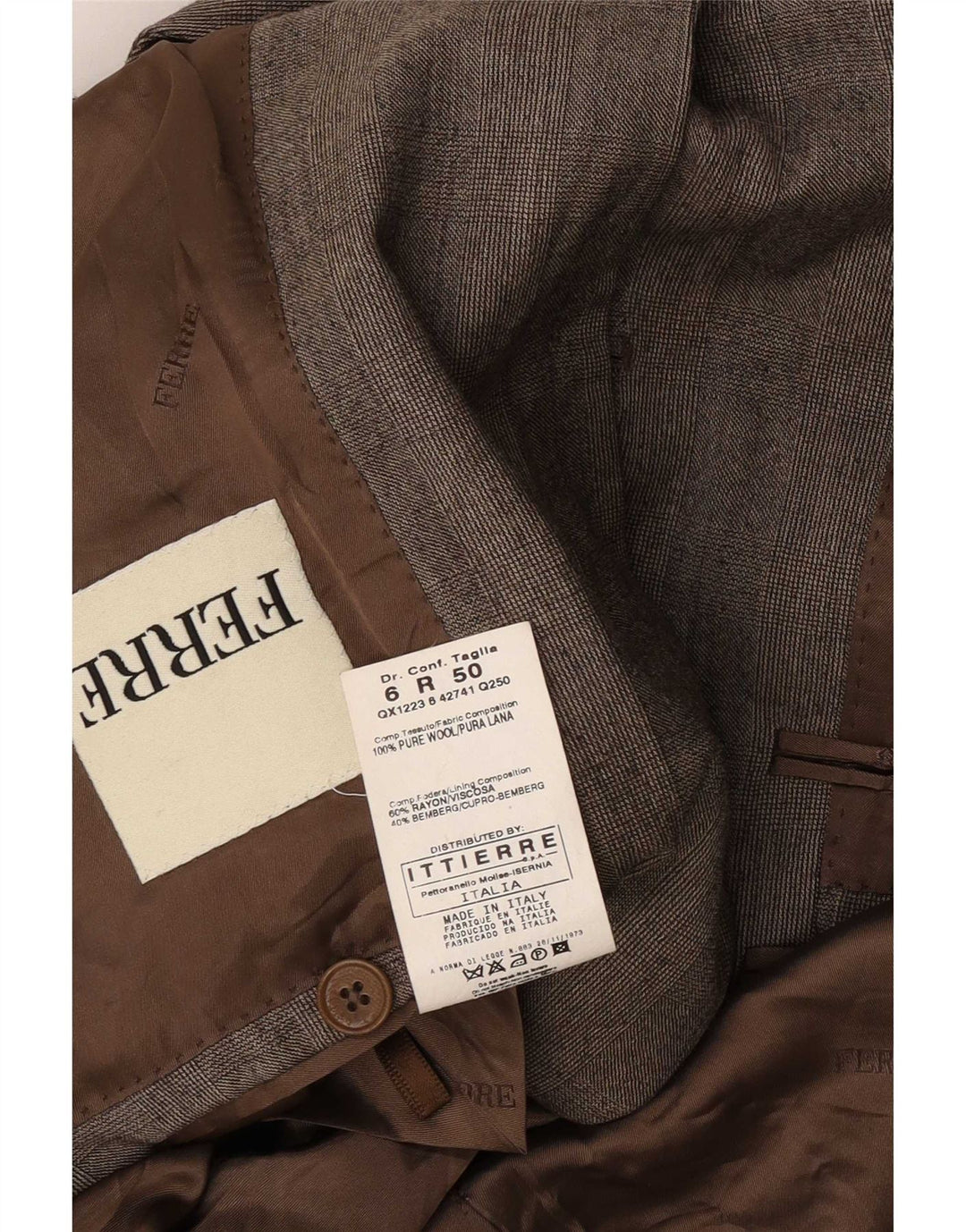 Ferre Mens Ittierre 3 Button Biker Jacket IT 50 Large Brown Check