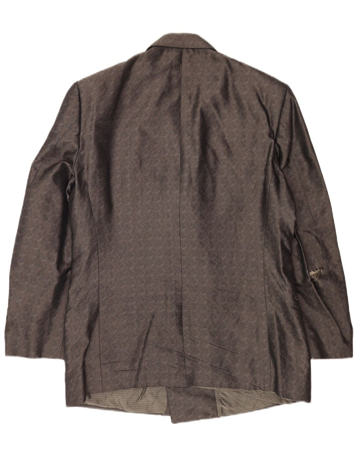 Pal Zileri Mens Double Breasted Blazer Jacket IT 50 Large Grey Chevron Silk