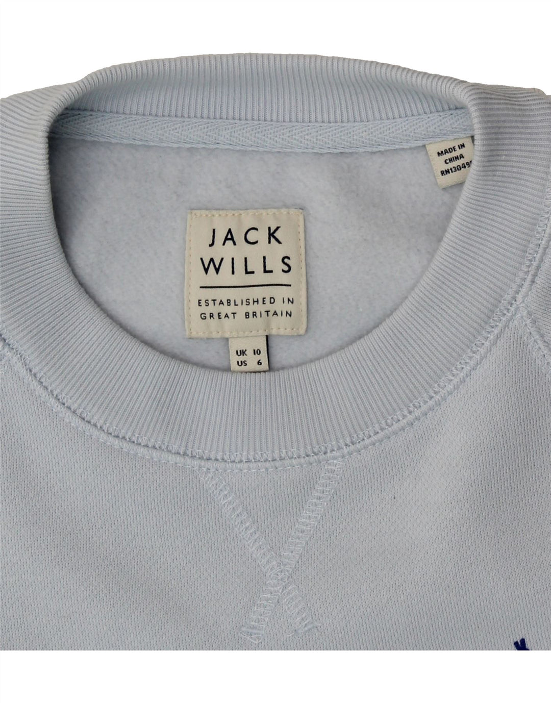 JACK WILLS Womens Graphic Sweatshirt Jumper UK 10 Small Blue Vintage Jack Wills and Second-Hand Jack Wills from Messina Hembry 