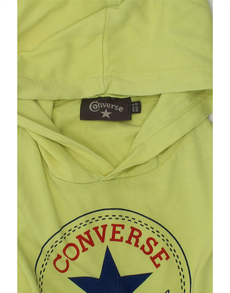 CONVERSE Girls Graphic Hoodie Jumper 11-12 Years Green Cotton | Vintage Converse | Thrift | Second-Hand Converse | Used Clothing | Messina Hembry 