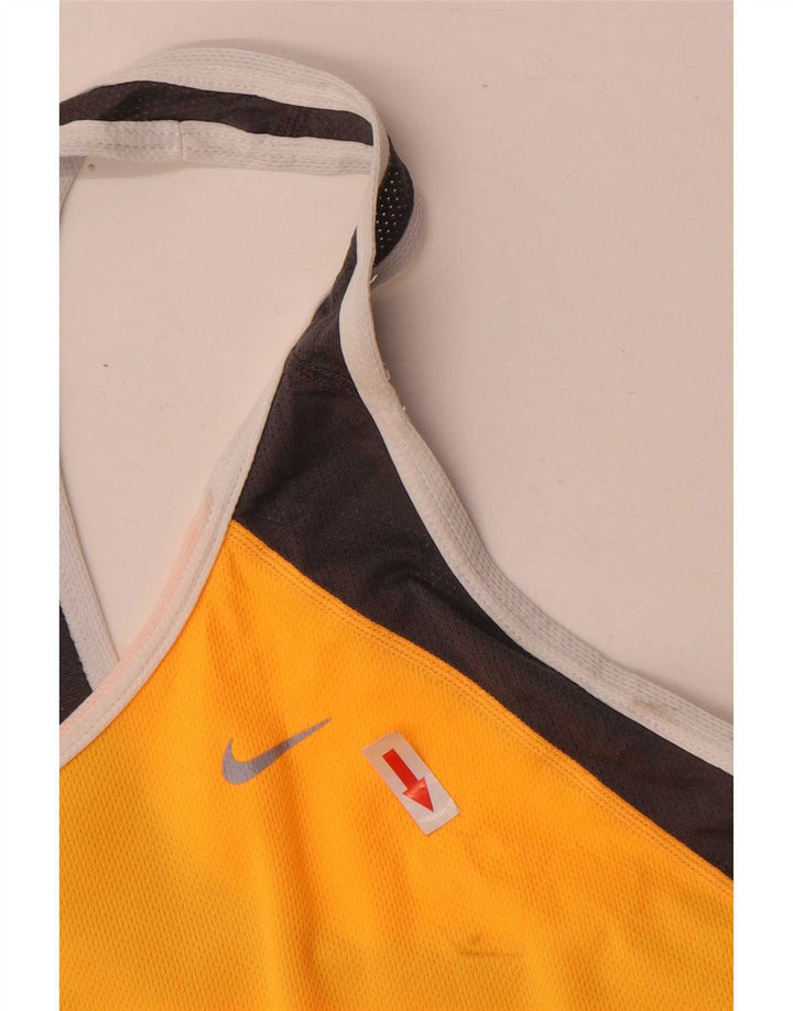 Nike Womens Dri Fit Vest Top UK 12 Medium Yellow Colourblock Polyester