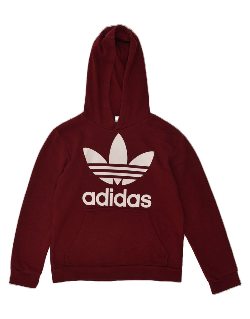 ADIDAS Boys Graphic Hoodie Jumper 11-12 Years Maroon Cotton | Vintage Adidas | Thrift | Second-Hand Adidas | Used Clothing | Messina Hembry 