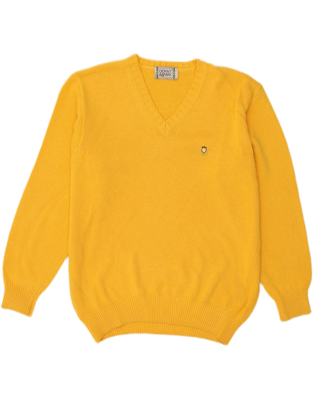 Donny & Max Mens V-Neck Jumper Sweater Large Yellow Cotton