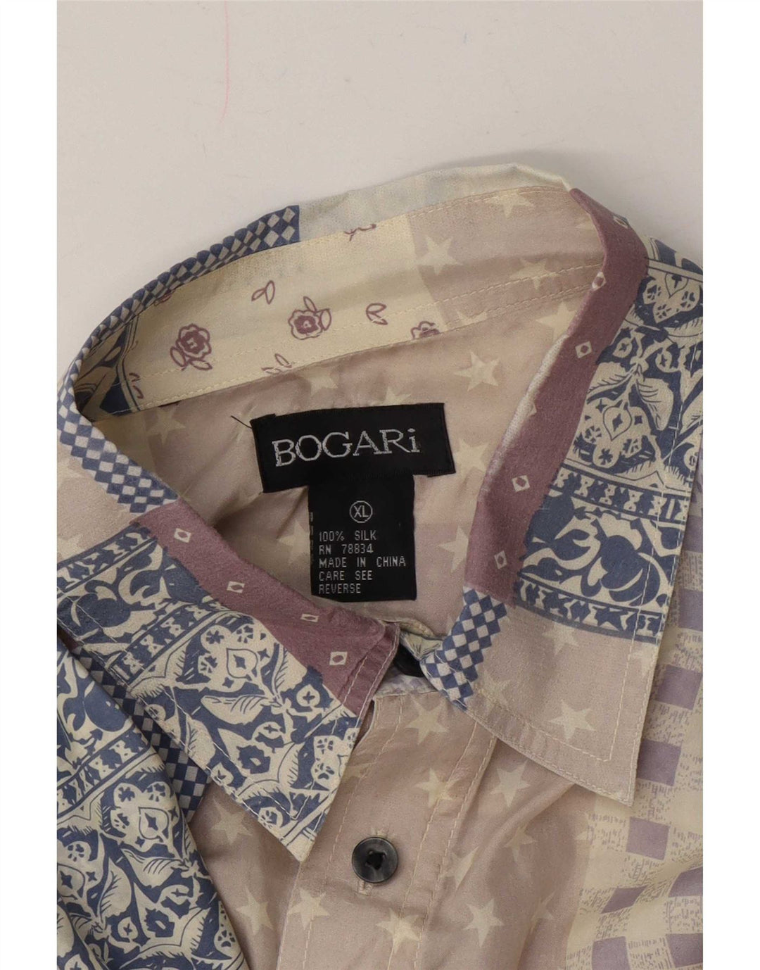 Bogari Mens Short Sleeve Shirt XL Multicoloured Patchwork Silk