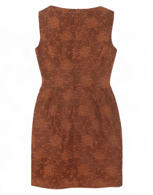 Penny Pull Womens Sleeveless Sheath Dress UK 10 Small Brown Floral Acetate