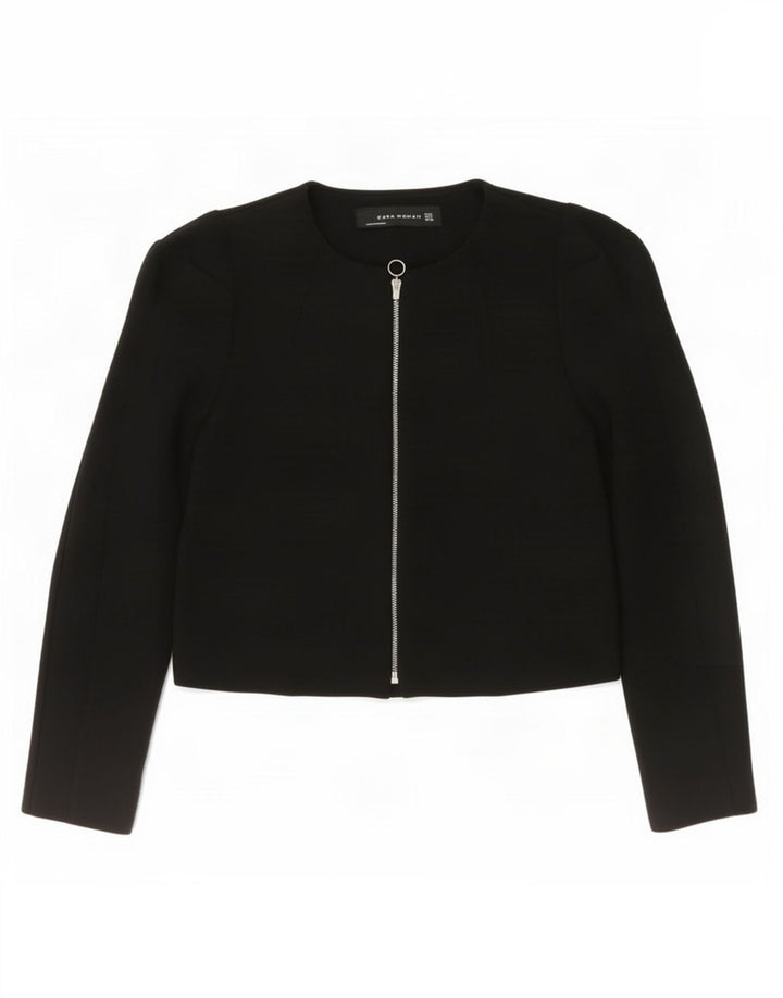 Zara Womens Crop Blazer Jacket UK 10 Small Black Polyester