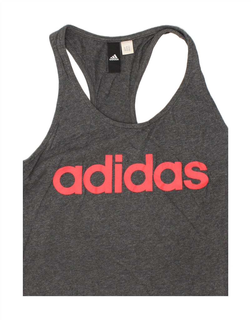 ADIDAS Womens Graphic Vest Top UK 12 Medium Grey | Vintage Adidas | Thrift | Second-Hand Adidas | Used Clothing | Messina Hembry 