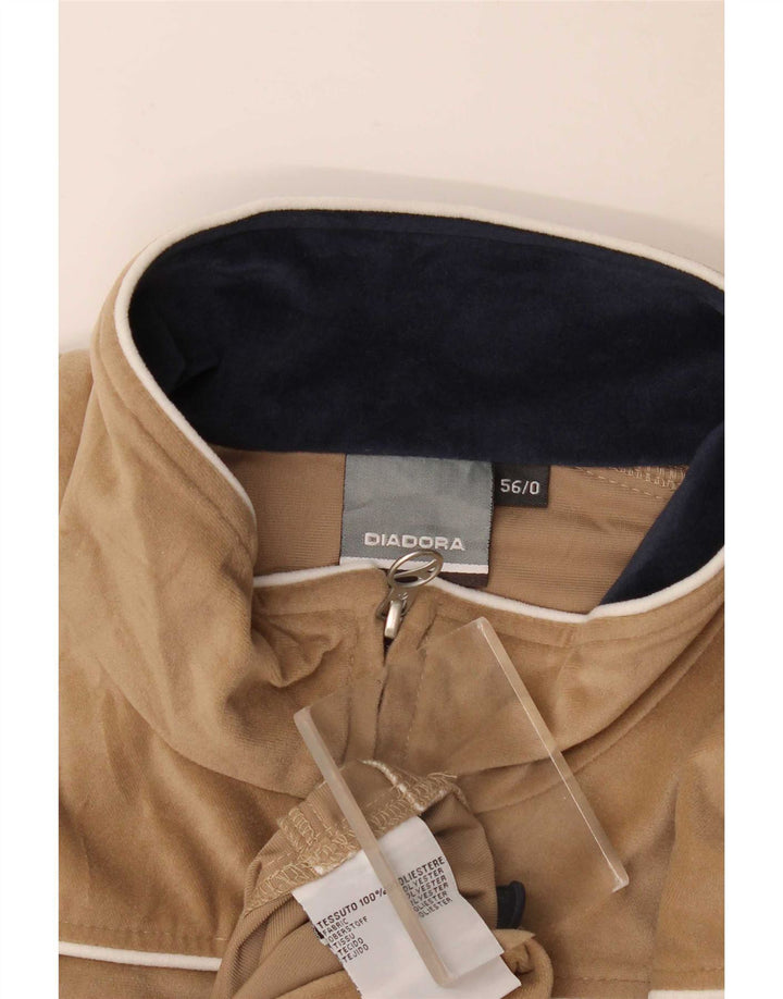 Diadora Mens Velour Tracksuit Top Jacket IT 56 2XL Beige Polyester