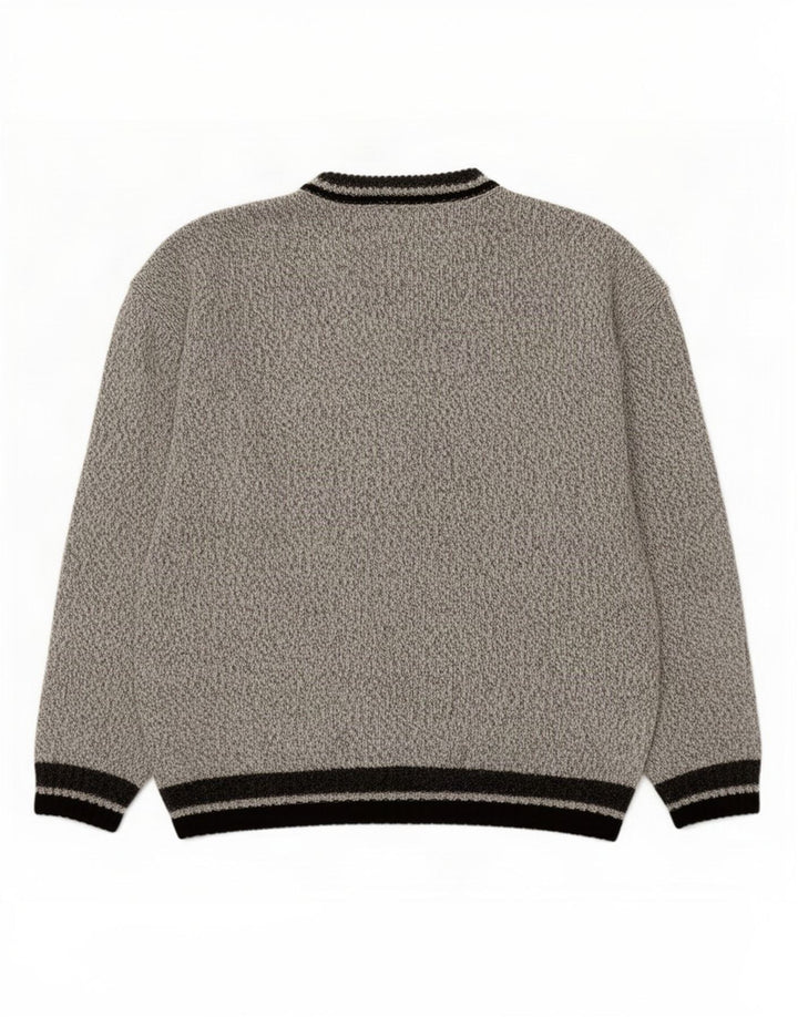 Vintage Mens V-Neck Jumper Sweater Medium Grey Geometric Acrylic