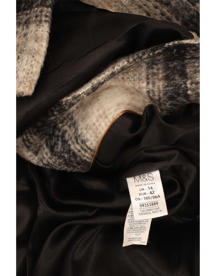 Marks & Spencer Womens Double Breasted Coat UK 14 Large Beige Check
