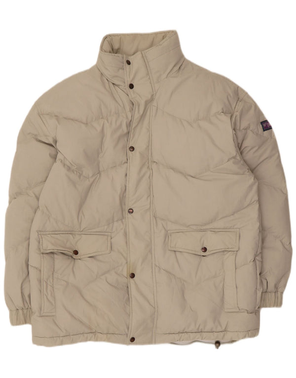 Vintage Mens Hooded Padded Jacket UK 42 XL Beige Polyester
