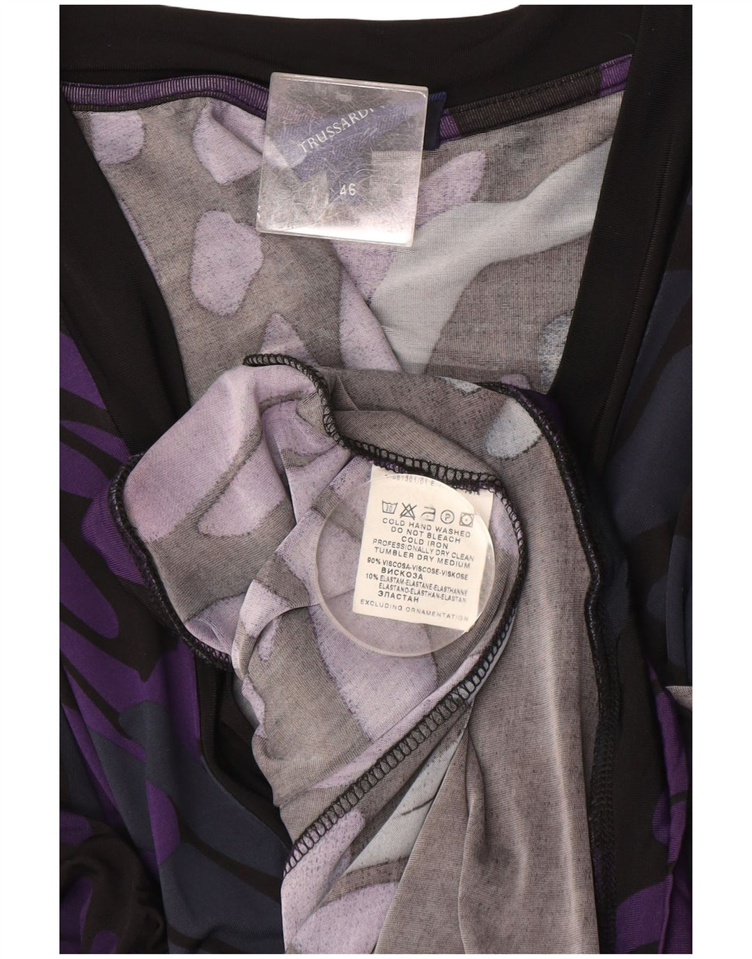 Trussardi Womens Abstract Pattern Tiered Dress IT 46 Large Purple