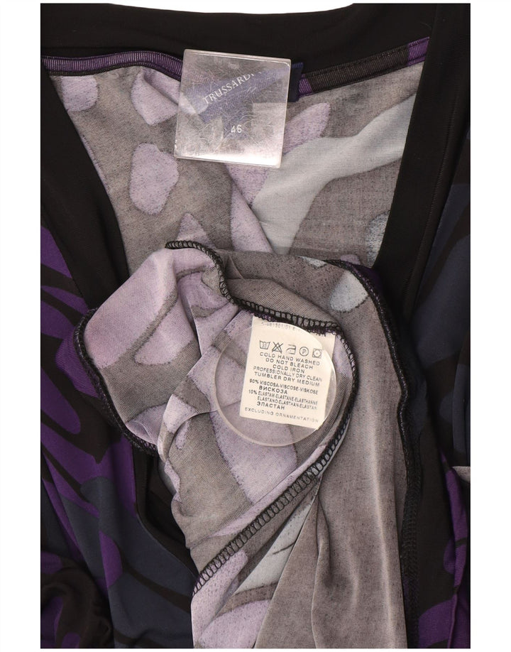 Trussardi Womens Abstract Pattern Tiered Dress IT 46 Large Purple