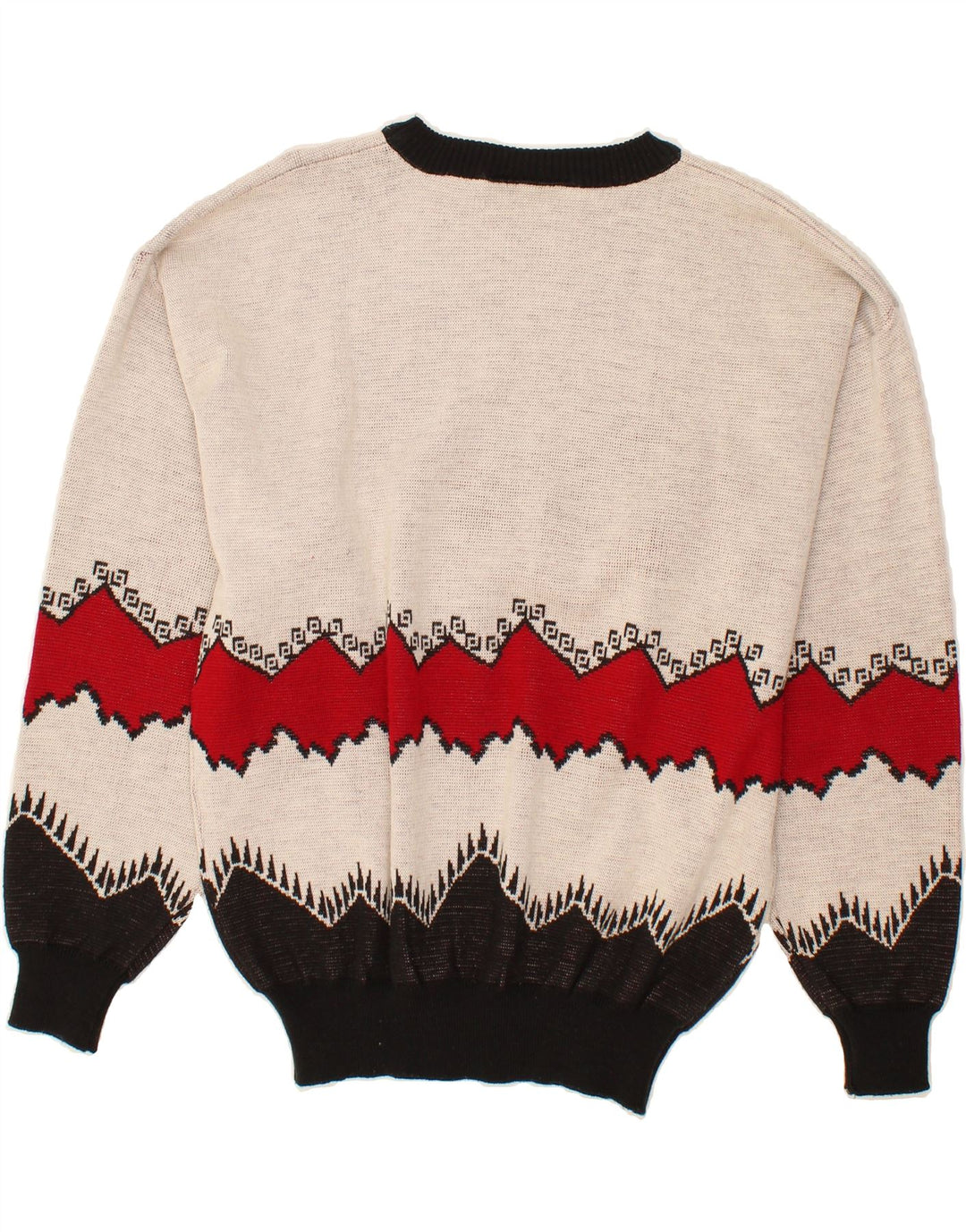 CLASSIC Mens Crew Neck Jumper Sweater 2XL White Fair Isle Acrylic