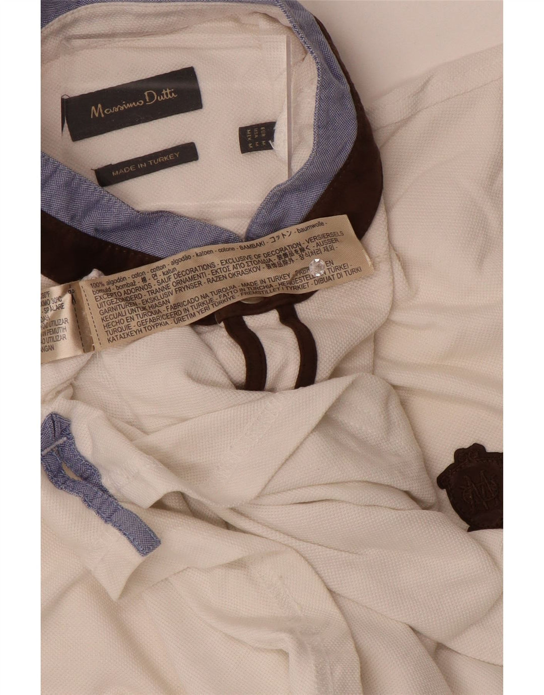 Massimo Dutti Mens Polo Shirt Medium White Colourblock Cotton