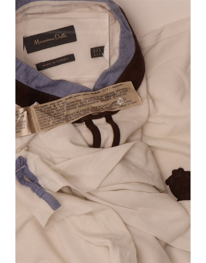 Massimo Dutti Mens Polo Shirt Medium White Colourblock Cotton