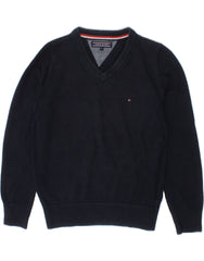 TOMMY HILFIGER Boys V-Neck Jumper Sweater 5-6 Years Navy Blue Cotton