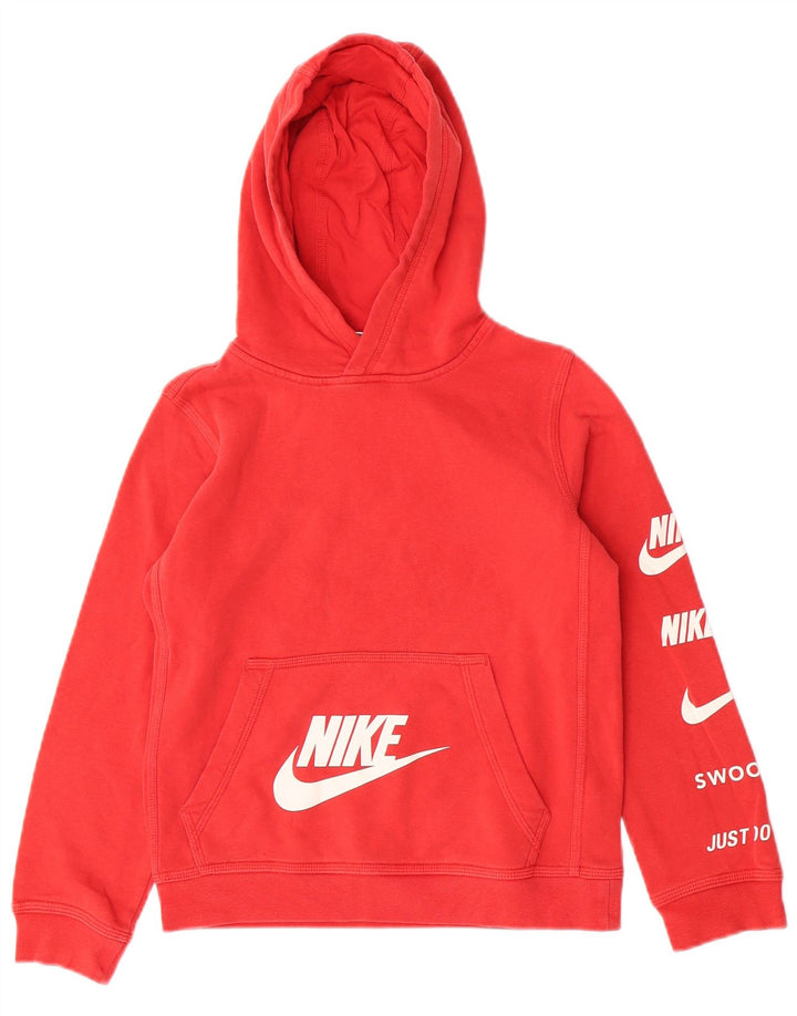 Nike Boys Graphic Hoodie Jumper 10-11 Years Medium Red Cotton