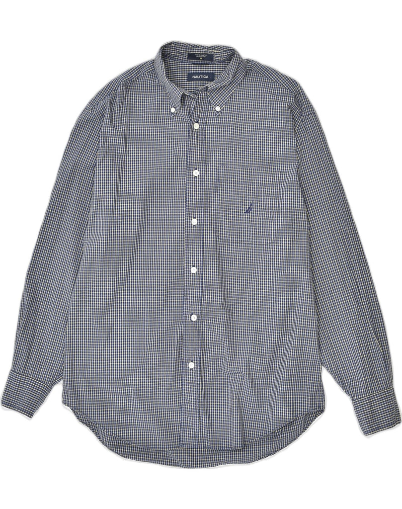 NAUTICA Mens Shirt Medium Navy Blue Check Cotton | Vintage | Thrift | Second-Hand | Used Clothing | Messina Hembry 