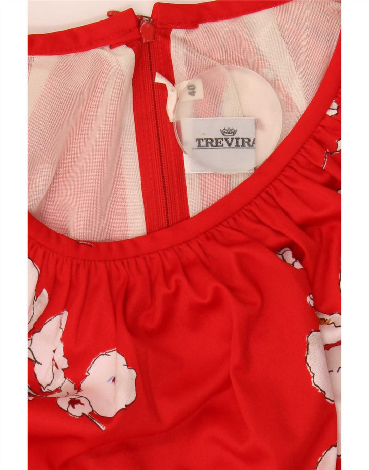 Trevira Womens A-Line Dress IT 40 Small Red Floral Polyester