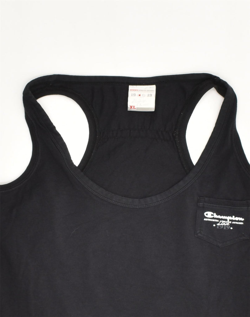 CHAMPION Womens Vest Top UK 18 XL Black Cotton | Vintage Champion | Thrift | Second-Hand Champion | Used Clothing | Messina Hembry 