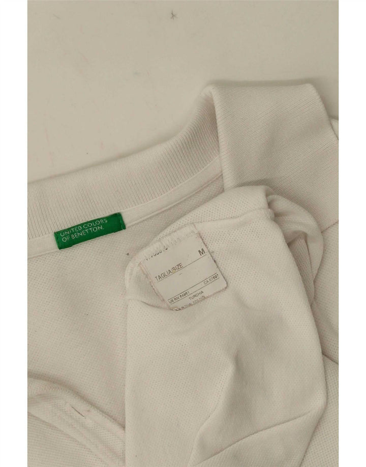 Benetton Womens Long Sleeve Polo Shirt UK 12 Medium White