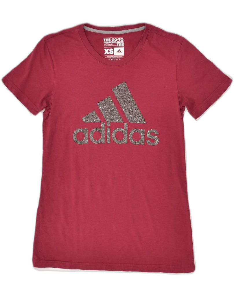 ADIDAS Womens Performance Graphic T-Shirt Top UK 6 XS Red Polyester | Vintage Adidas | Thrift | Second-Hand Adidas | Used Clothing | Messina Hembry 