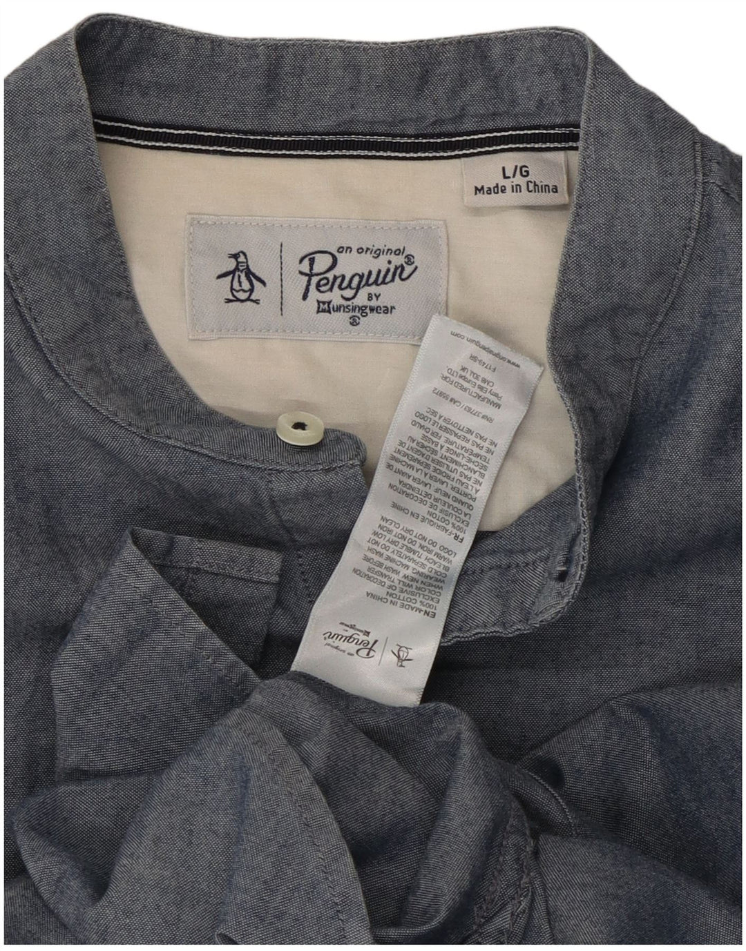 Penguin Mens Shirt Large Navy Blue Flecked Cotton