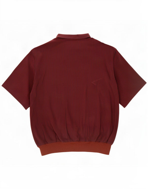 Pancaldi & B Mens Short Sleeve Pullover Shirt XL Maroon Striped Silk