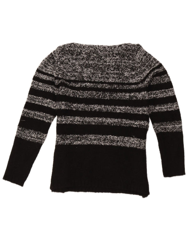 M&Co Womens Boat Neck Jumper Sweater UK 12 Medium Black Striped Acrylic