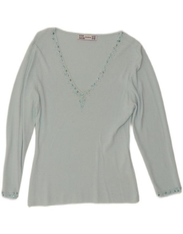 Zara Womens Top 3/4 Sleeve Large Turquoise Rayon
