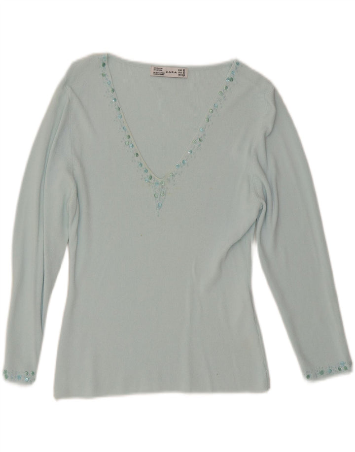 Zara Womens Top 3/4 Sleeve Large Turquoise Rayon