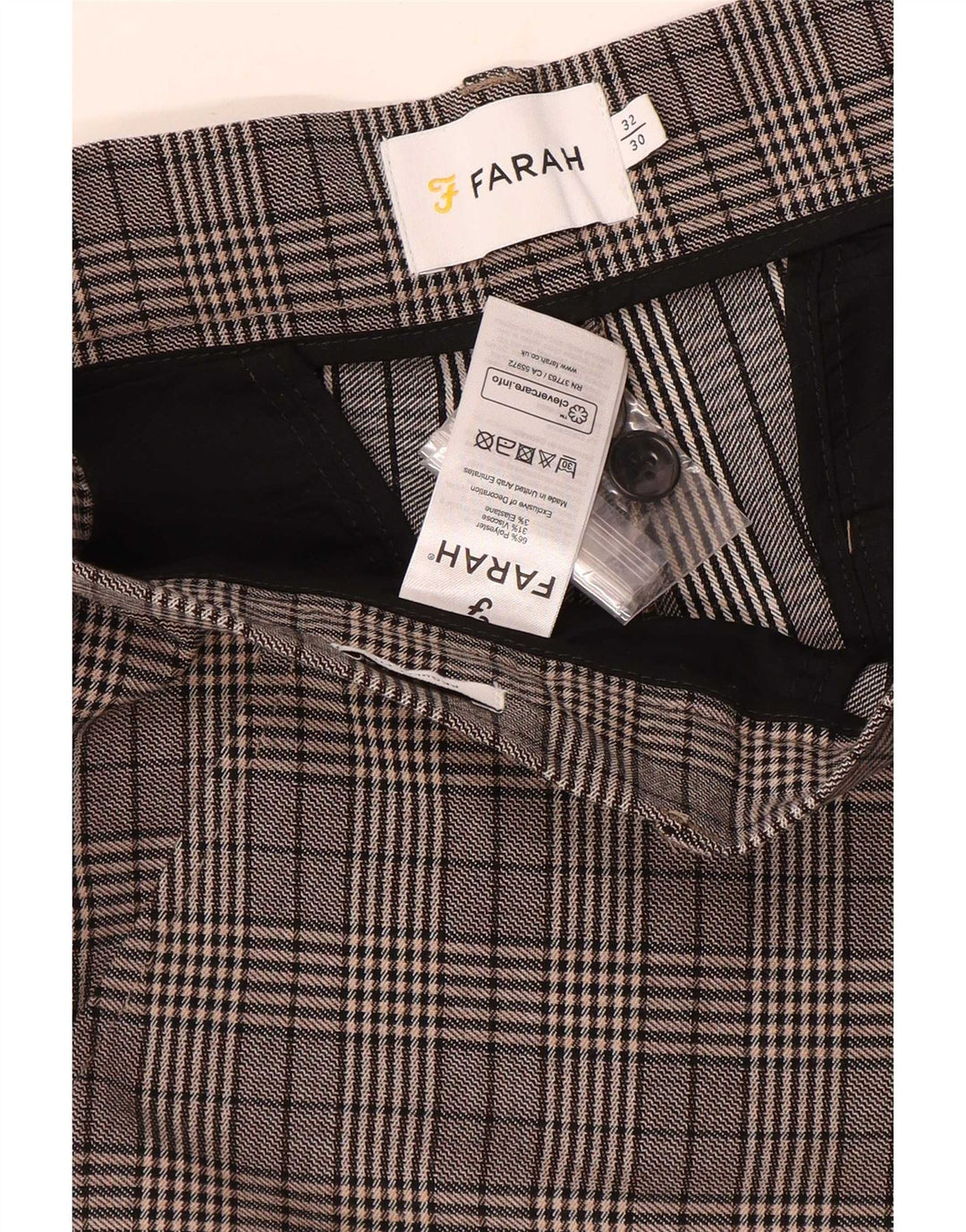 Farah Mens Slim Chino Trousers W32 L30 Grey Check Polyester