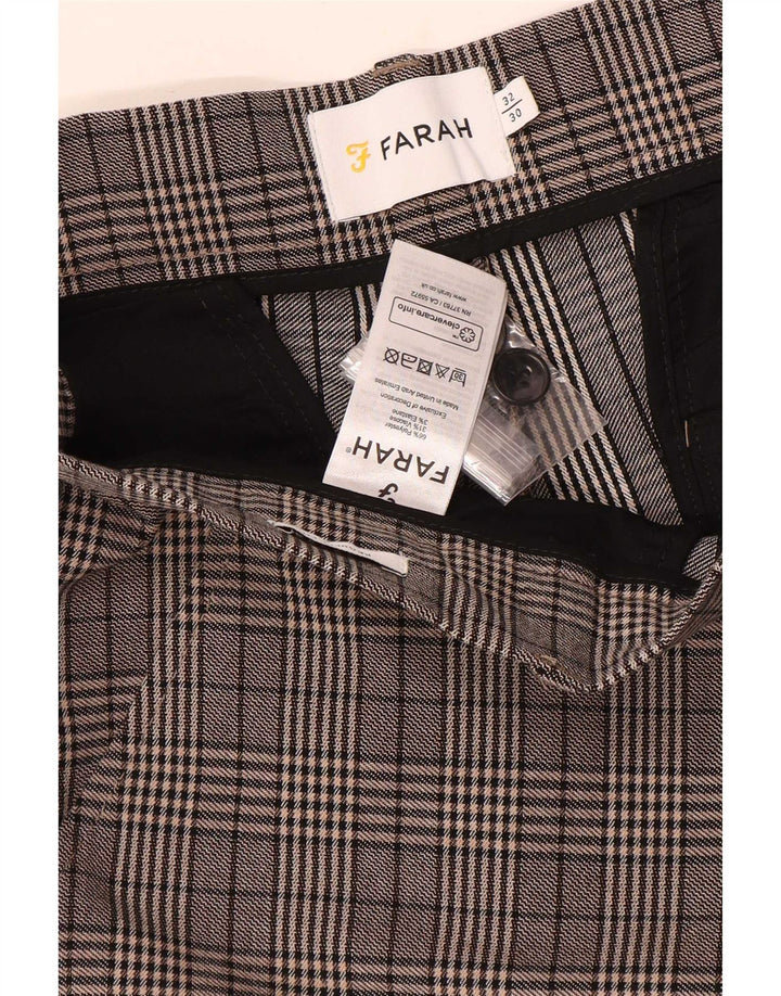Farah Mens Slim Chino Trousers W32 L30 Grey Check Polyester