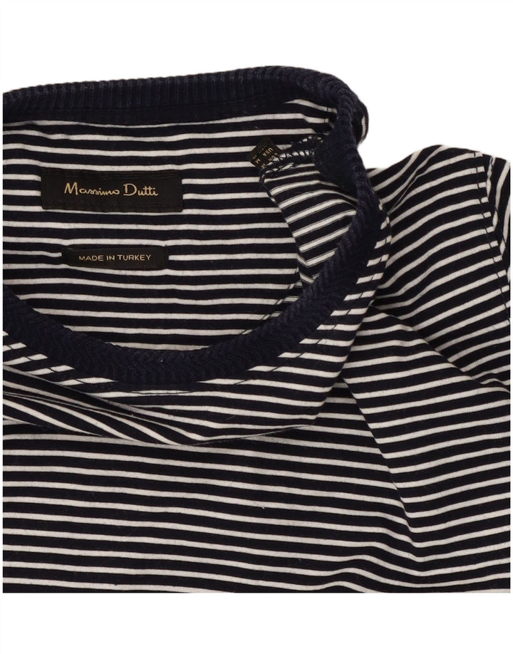 Massimo Dutti Mens T-Shirt Top Medium Navy Blue Pinstripe
