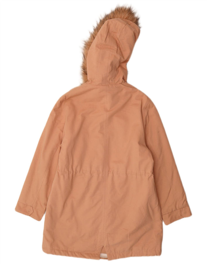 Lefties Womens Hooded Oversized Parka Jacket UK 10 Small Pink Cotton