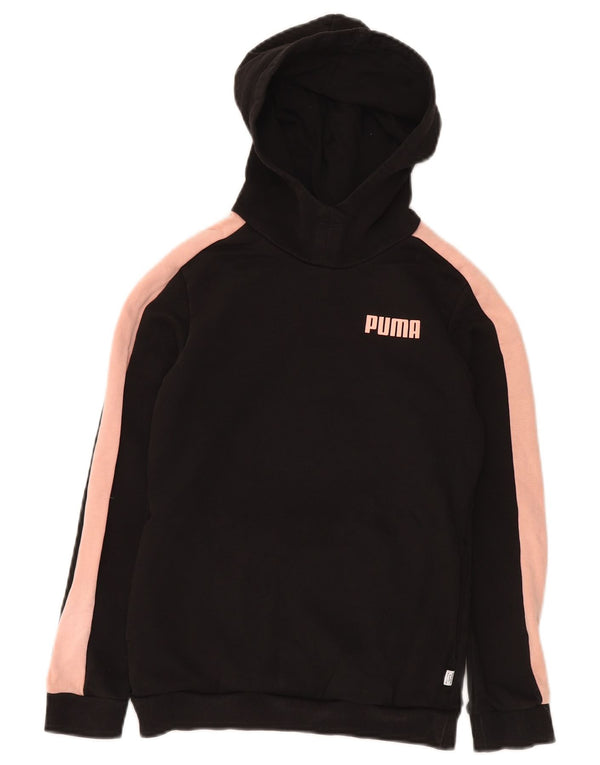 PUMA Girls Hoodie Jumper 11-12 Years Black Colourblock Cotton