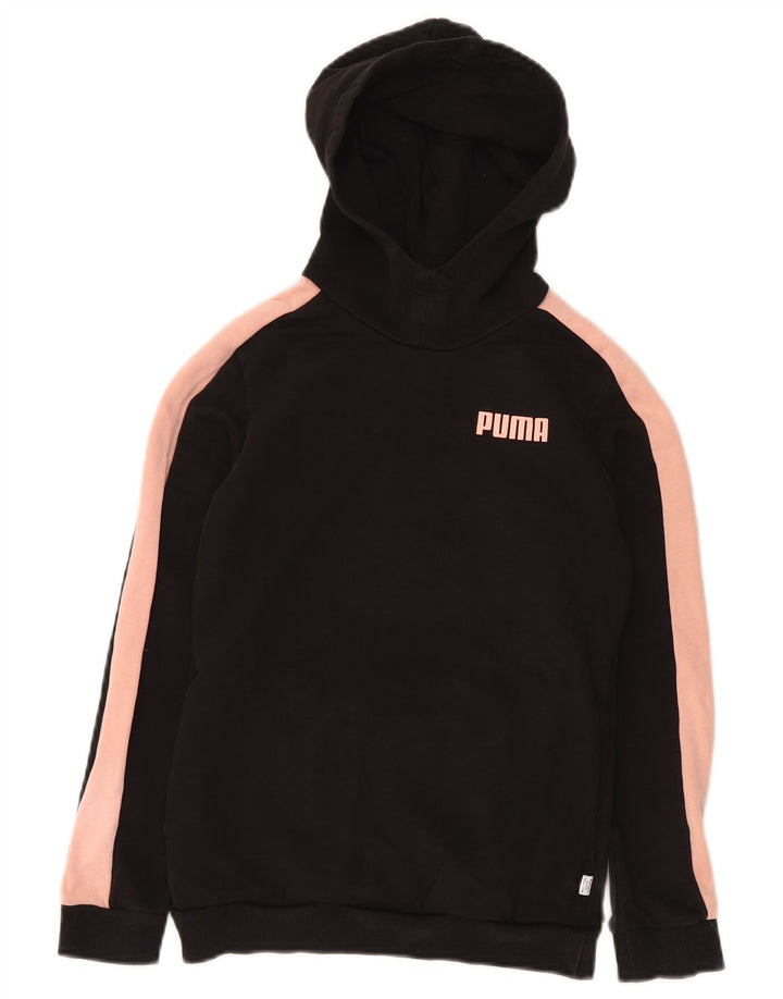 PUMA Girls Hoodie Jumper 11-12 Years Black Colourblock Cotton
