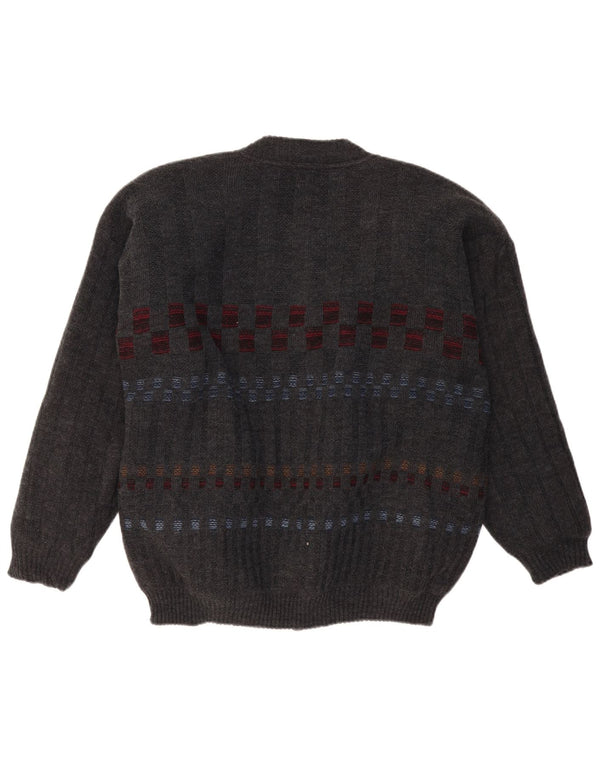 FINNEGAN Mens Cardigan Sweater Large Grey Geometric Acrylic