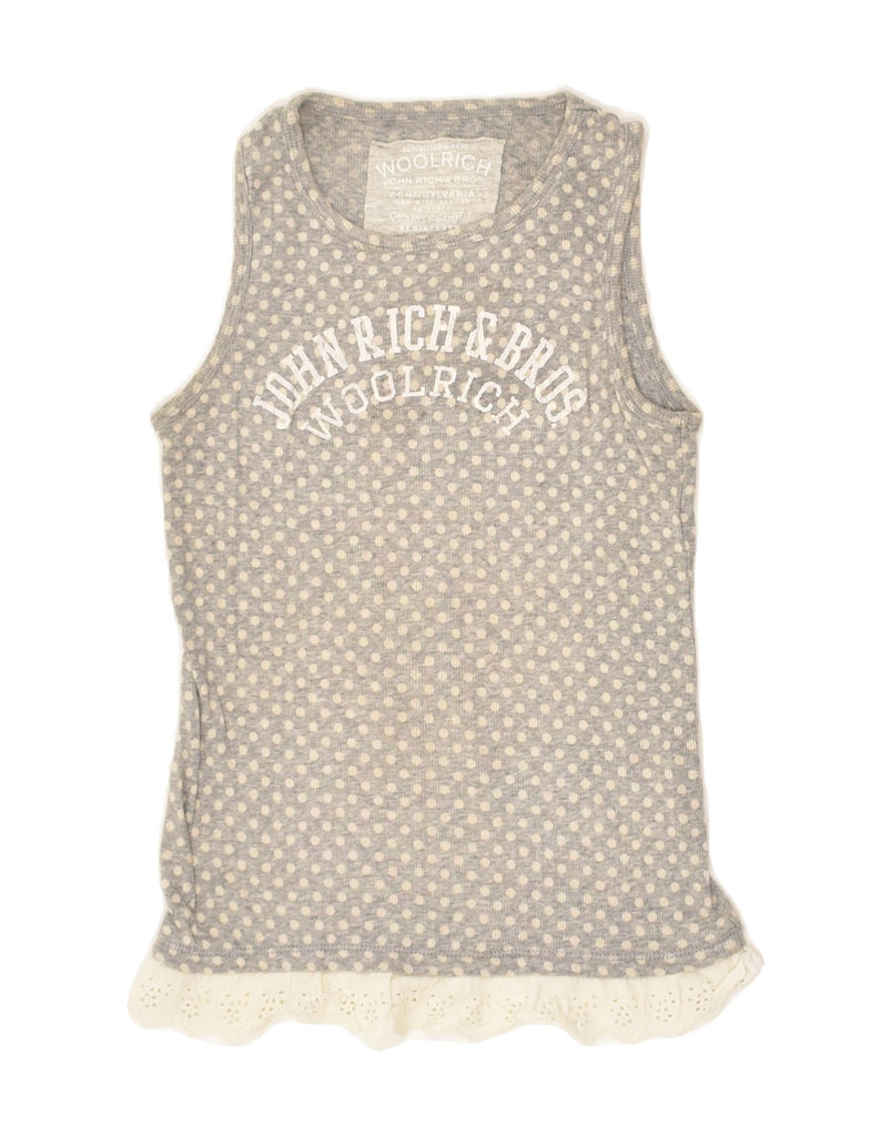 WOOLRICH Girls Graphic Vest Top 7-8 Years Grey Polka Dot Cotton | Vintage Woolrich | Thrift | Second-Hand Woolrich | Used Clothing | Messina Hembry 