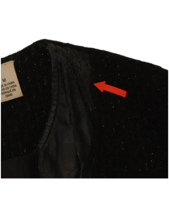 Dkny Womens Full Zip Blazer Jacket UK 14 Medium Black Flecked Wool