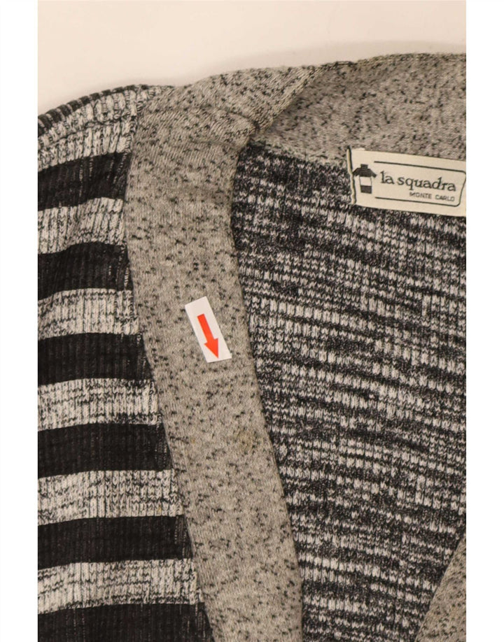 La Squadra Mens Cardigan Sweater Large Grey Striped Cotton