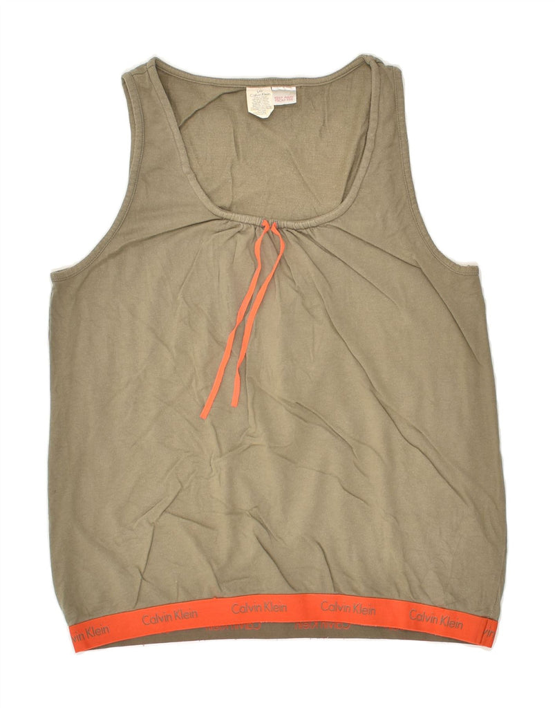 CALVIN KLEIN Womens Vest Top UK 14 Large Khaki Cotton | Vintage Calvin Klein | Thrift | Second-Hand Calvin Klein | Used Clothing | Messina Hembry 