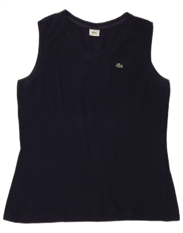 LACOSTE Womens Vest Top Size 44 Large Navy Blue Cotton