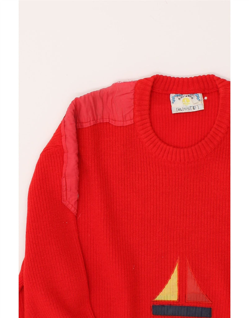 NAVIGARE Mens Graphic Crew Neck Jumper Sweater XL Red Virgin Wool | Vintage Navigare | Thrift | Second-Hand Navigare | Used Clothing | Messina Hembry 