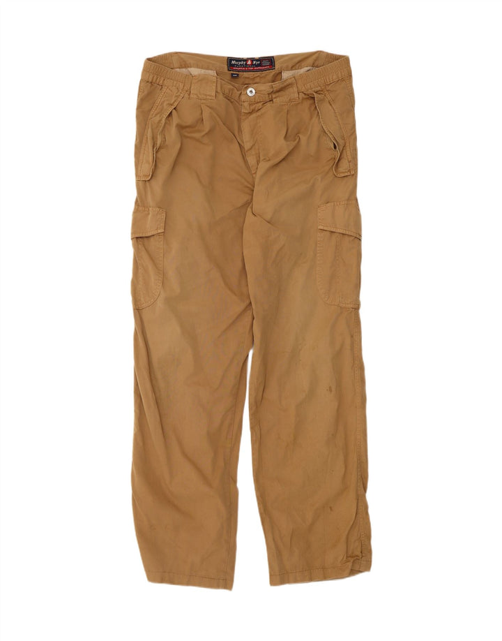 Murphy & Nye Mens Straight Cargo Trousers W38 L33 Beige Cotton