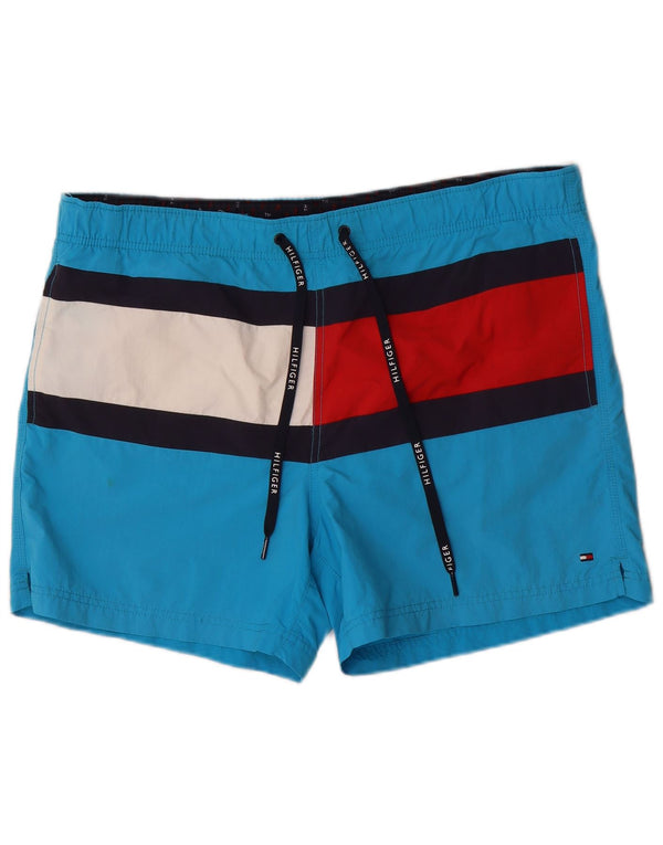Tommy Hilfiger Mens Graphic Swimming Shorts Large Blue Colourblock
